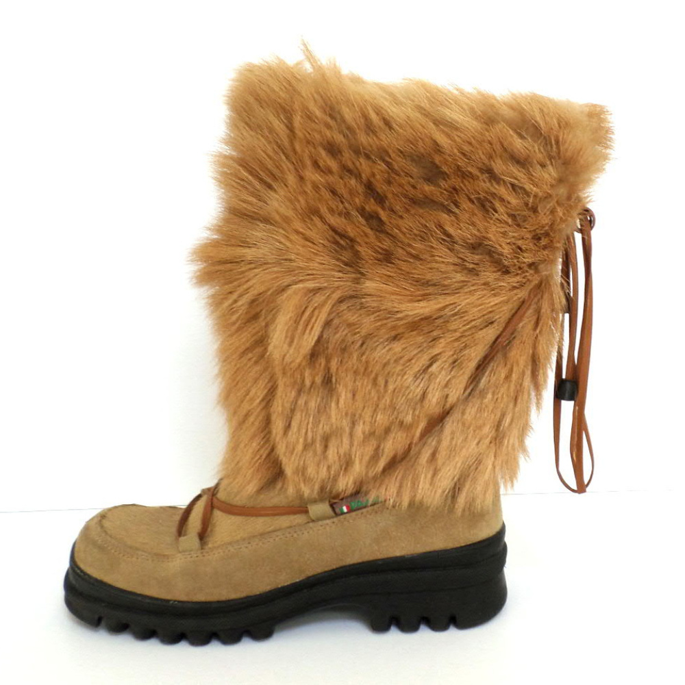 Pajar Women's Tan and Camel Furry Winter Rain Boots